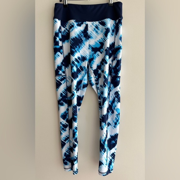 PGA Tour Blue and White Tie Dye Print Ankle Leggings, Size Large - Picture 4 of 16